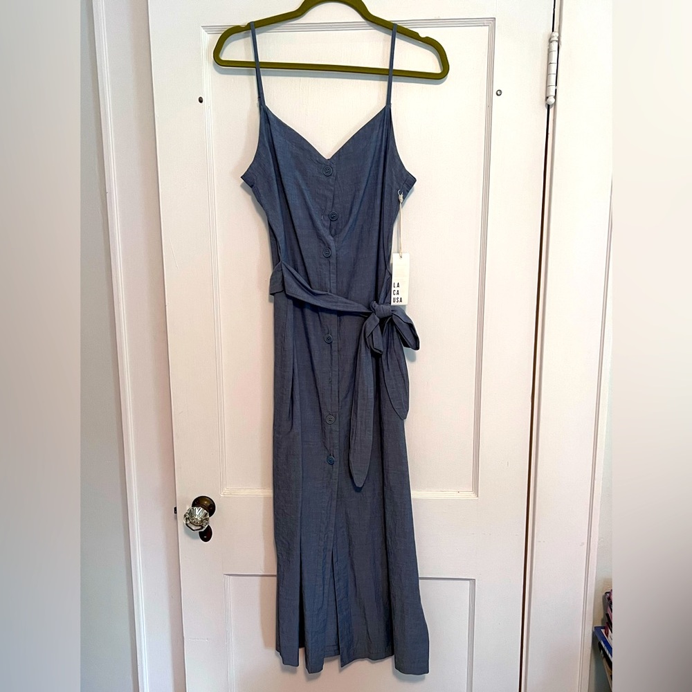 Lacausa Bluebell spaghetti strap cotton chambray midi dress NWT size XL